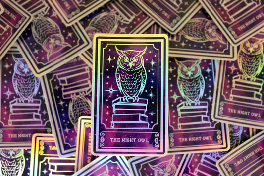 Holographic Owl Tarot Sticker 'The Night Owl' – Book Lover Vinyl Decal