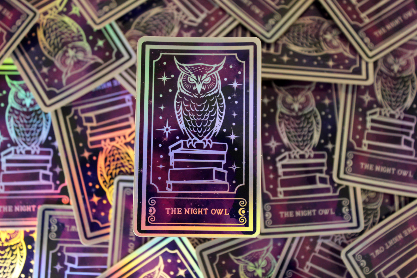 Holographic Owl Tarot Sticker 'The Night Owl' – Book Lover Vinyl Decal