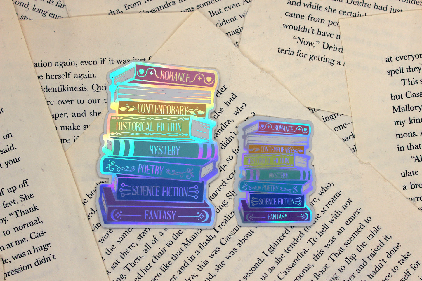 Book Genres Stack | Holographic Vinyl Sticker for Readers & Book Lovers