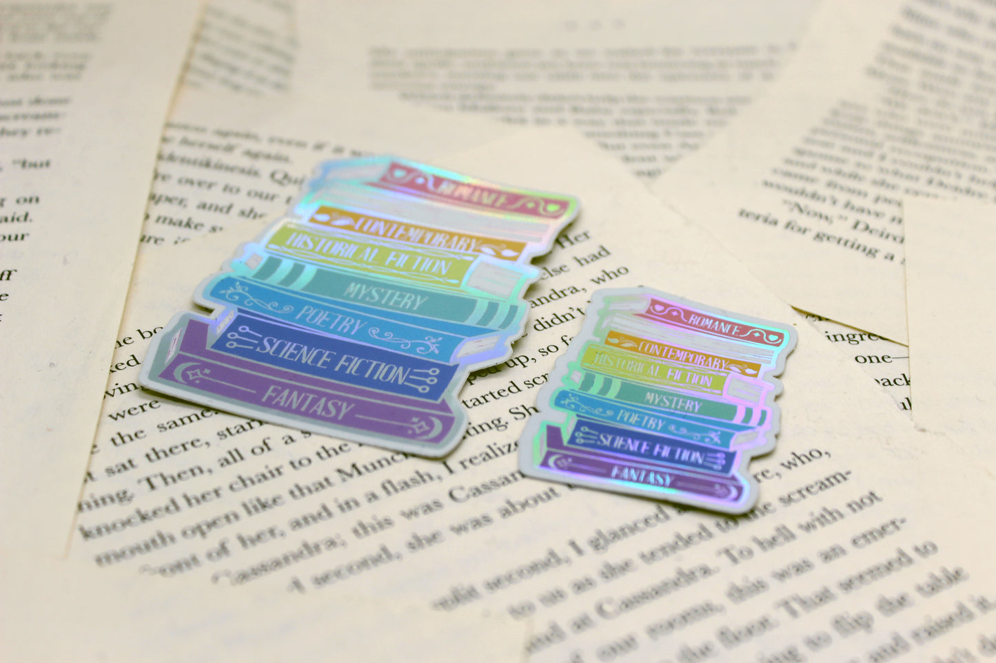 Book Genres Stack | Holographic Vinyl Sticker for Readers & Book Lovers