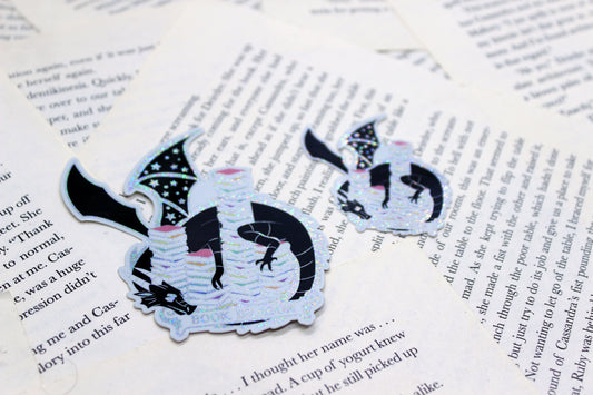 Book Dragon Holographic Vinyl Sticker | Fantasy Reader Gift | Bookish Hoarder