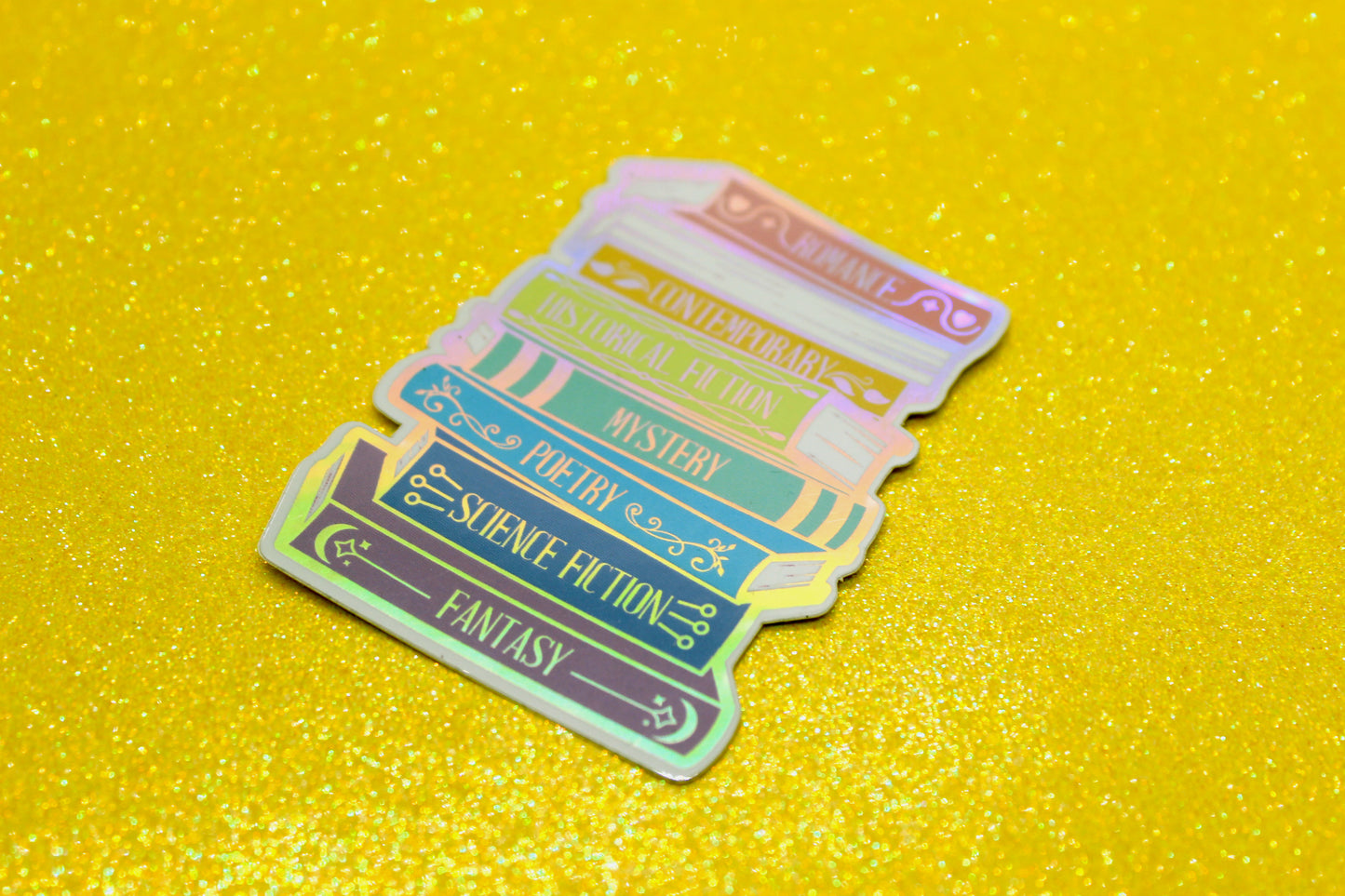 Book Genres Stack | Holographic Vinyl Sticker for Readers & Book Lovers