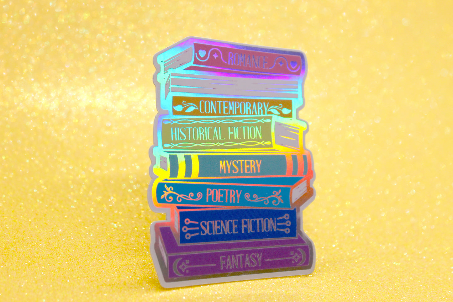 Book Genres Stack | Holographic Vinyl Sticker for Readers & Book Lovers