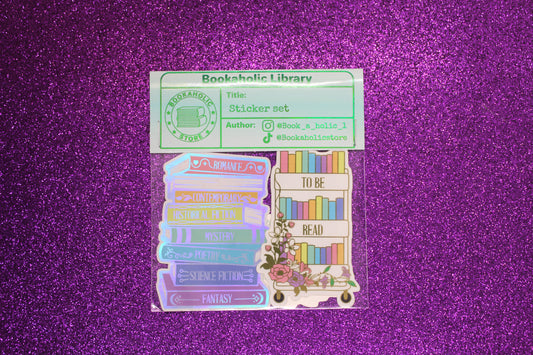 Book Lover Sticker Pack | TBR Cart, Book Genre Stack, and Book Collector | Holographic and Mirror Vinyl Stickers