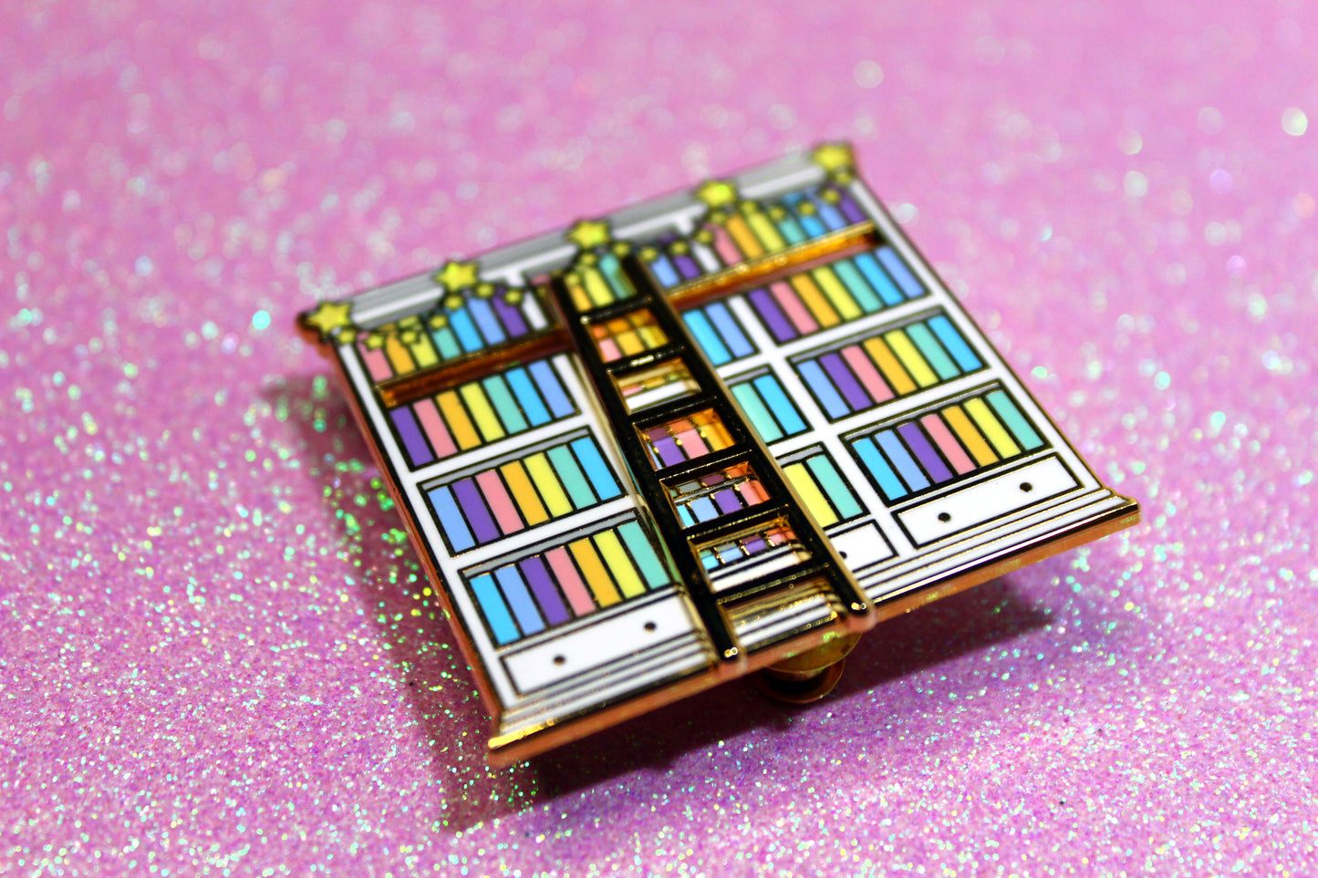 Rainbow Bookshelf Sliding enamel pin