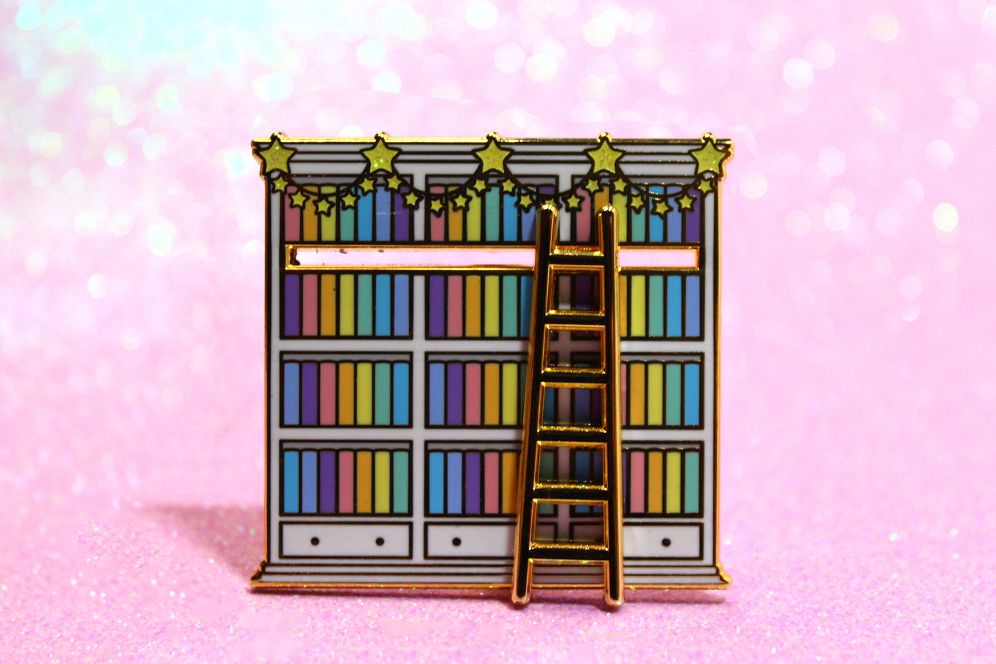 Rainbow Bookshelf Sliding enamel pin