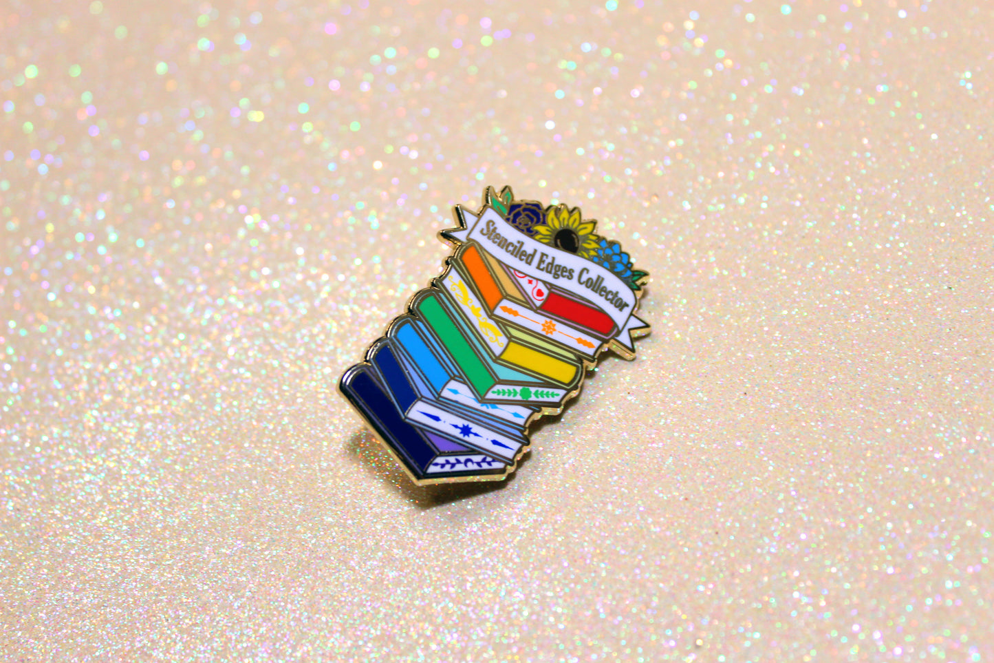 Stenciled edges books inspired bookish enamel pin