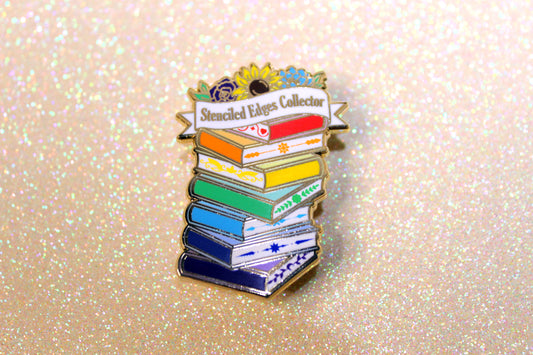 Stenciled edges books inspired bookish enamel pin