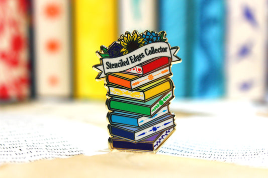 Stenciled edges books inspired bookish enamel pin